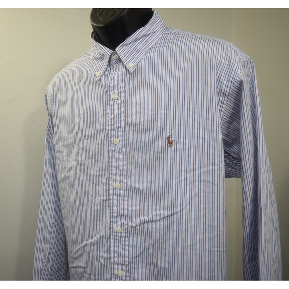 Polo Ralph Lauren Dress Shirt Striped Custom Fit Long Sleeve Mens 17.5 34/35 XL